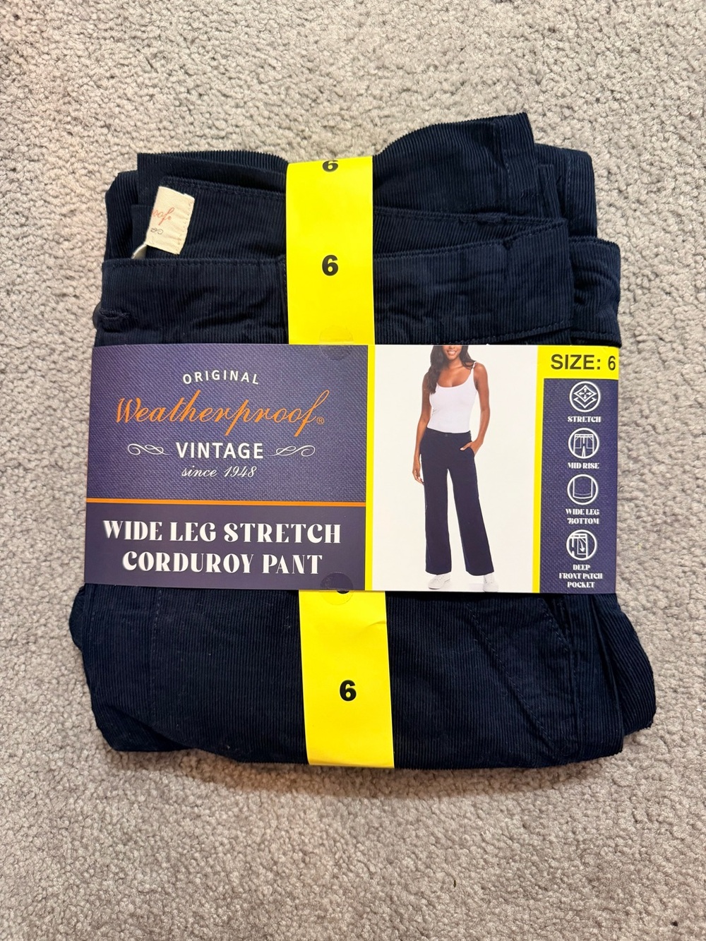 Weatherproof Wide Leg Stretch Corduroy Pants - navy blue - Picture 1 of 3